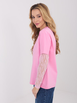 Różowa bawełniana bluzka z koronką