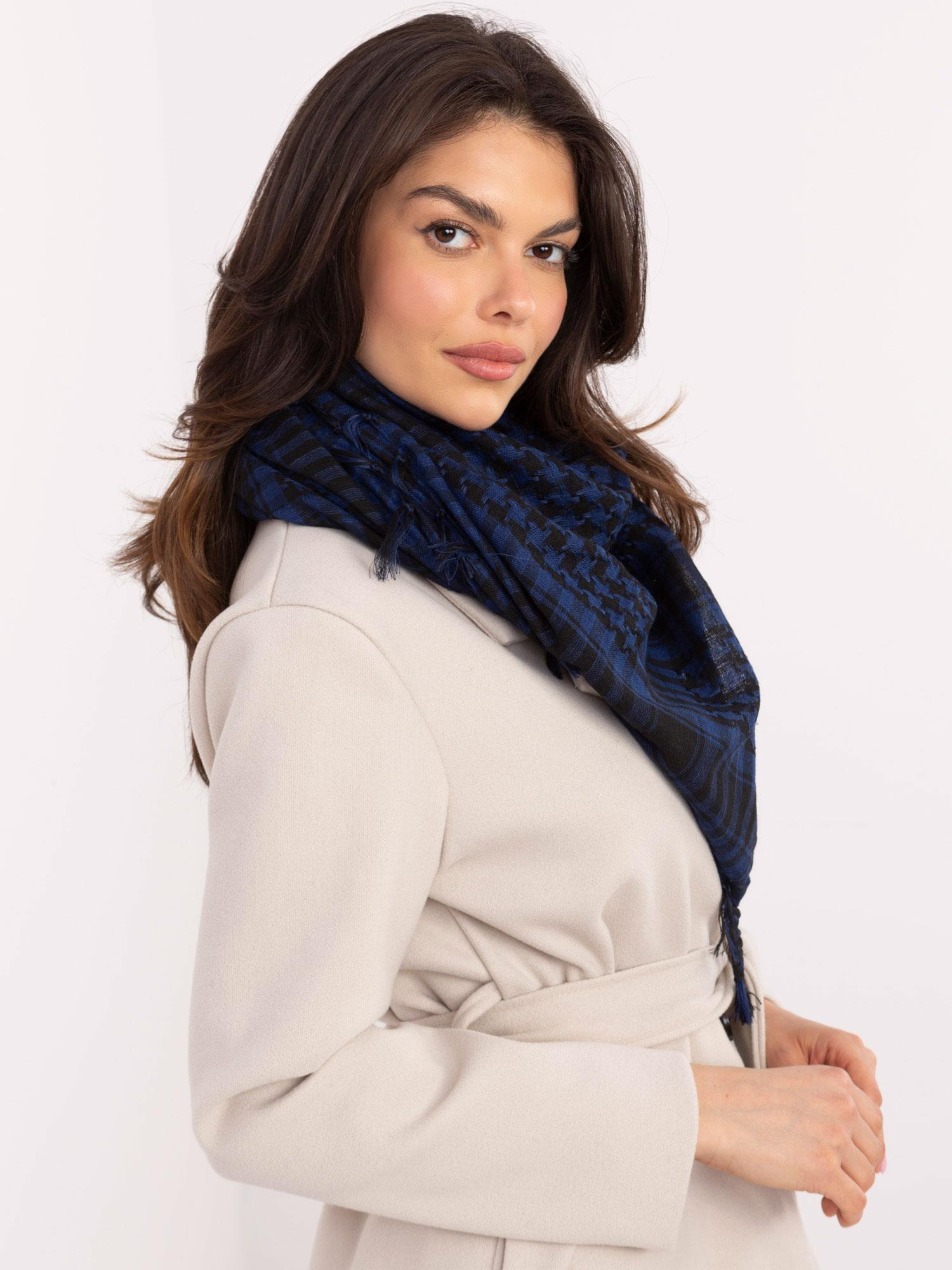 Hurt navy blue and black checkered keffiyeh scarf.