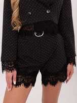 Czarno-srebrne wizytowe szorty z paskiem