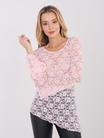 Jasnoróżowa koronkowa bluzka z długim rękawem