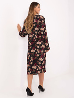 Czarna midi sukienka w różę RUE PARIS 