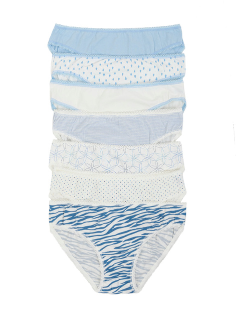 Hurt Niebiesko-ecru damskie majtki z nadrukiem 7-pak