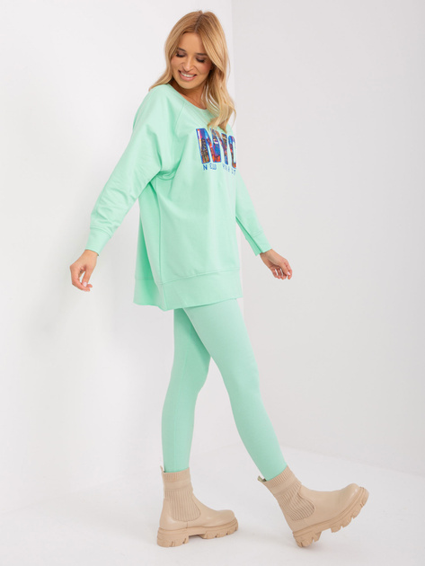 Hurt Miętowy komplet casualowy z bluzą z napisem