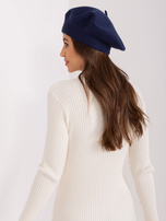 Hurt Granatowy gładki beret damski z kaszmirem