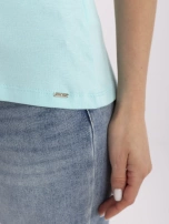 Miętowy damski t-shirt basic z krótkim rękawem