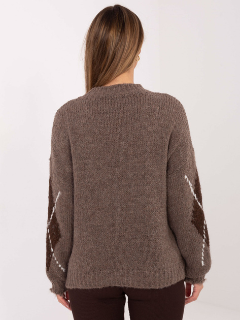 Ciemnobeżowo-brązowy sweter z bufiastym rękawem