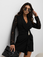Czarna mini sukienka z koronkowymi rękawami
