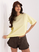 Jasnożółty damski t-shirt basic z bawełny RUE PARIS 