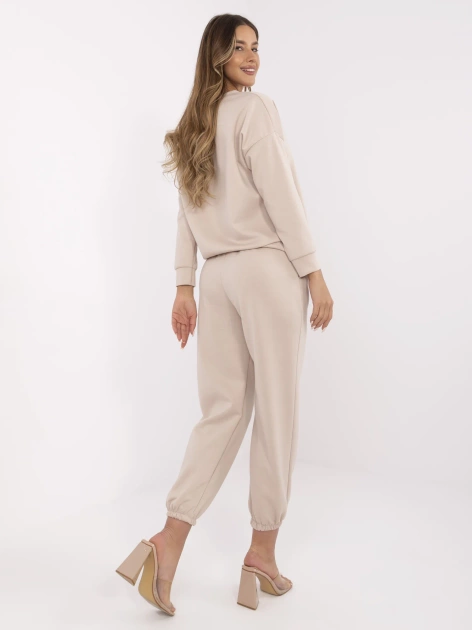 Beżowy damski komplet z dodatkiem wiskozy