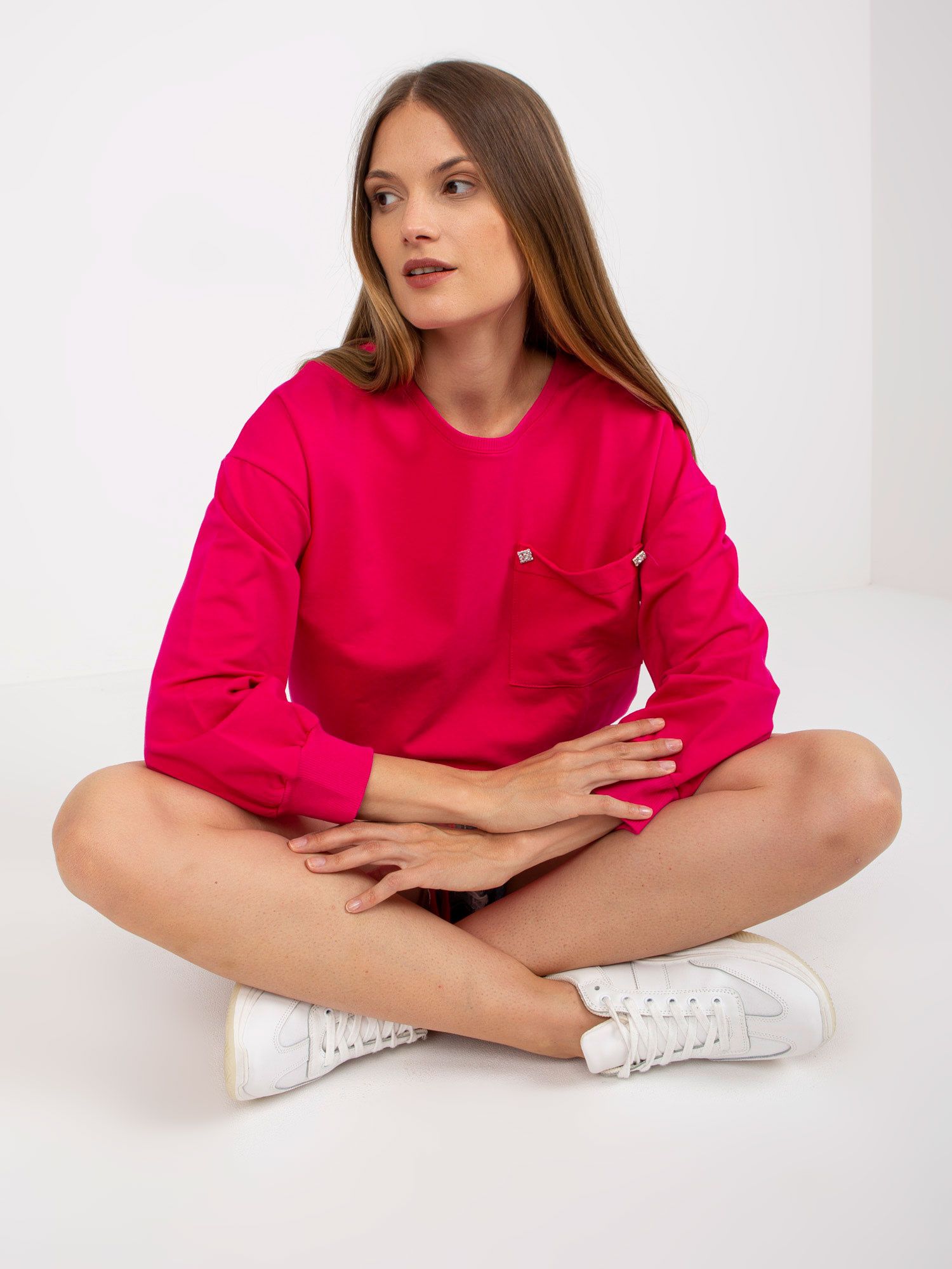 Großhandel Fuchsie Kapuzenlose Sweatshirt mit Bündchen RUE PARIS.