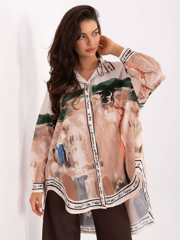 Jasnobeżowa długa koszula z napisami RUE PARIS