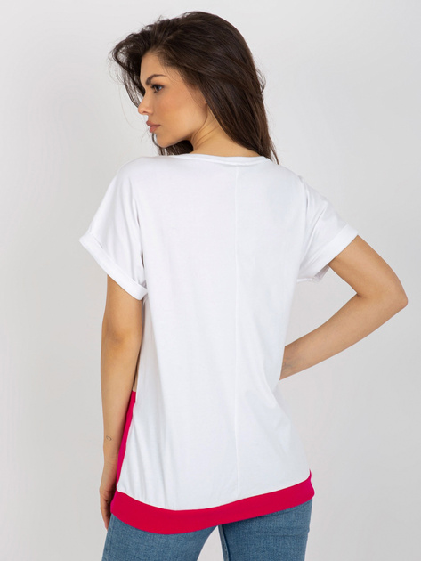 Hurtownia Biało-fuksjowa luźna bluzka basic z bawełny