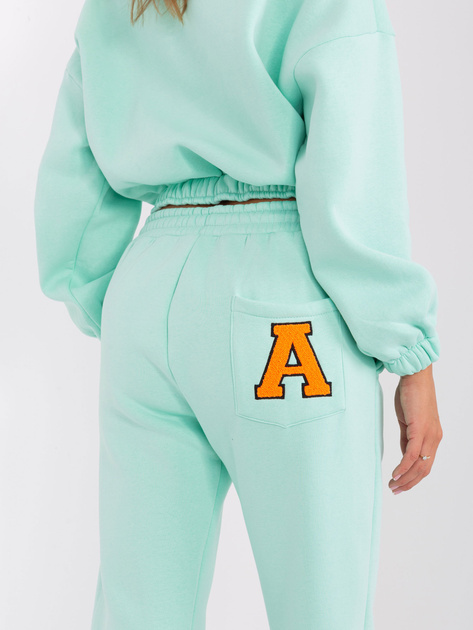 Hurt Miętowo-fluo pomarańczowy komplet dresowy z literą A