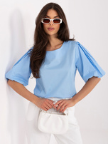 Niebieska bawełniana bluzka z okrągłym dekoltem