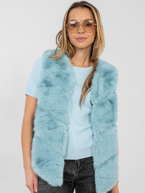 Miętowa futrzana kamizelka z kieszeniami