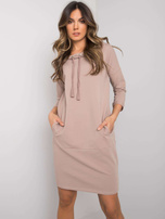 Dunkelbeige Kleid mit Taschen Ordino RUE PARIS.