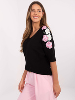 Hurtownia Czarny sweter oversize z rękawem 3/4