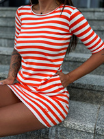 Hurt Biało-pomarańczowa sukienka na co dzień z kieszeniami MAYFLIES