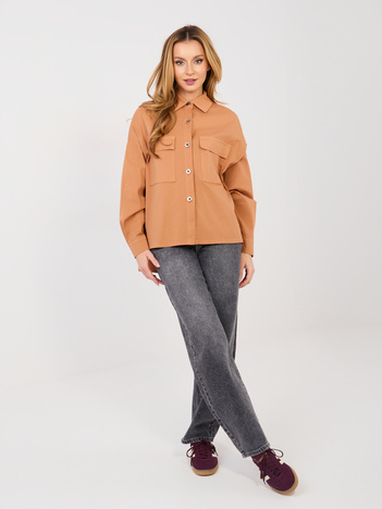 Ceglasta damska koszula oversize z bawełny