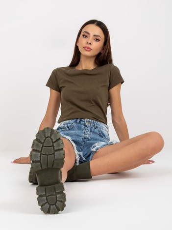 Hurtownia Khaki t-shirt basic z okrągłym dekoltem 