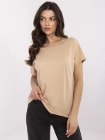 Camelowy t-shirt z dekoltem w łódkę Fire BASIC FEEL GOOD