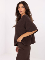 Ciemnobrązowy sweter nietoperz z dekoltem V