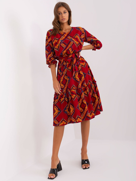 Hurtownia Bordowa rozkloszowana sukienka z printem
