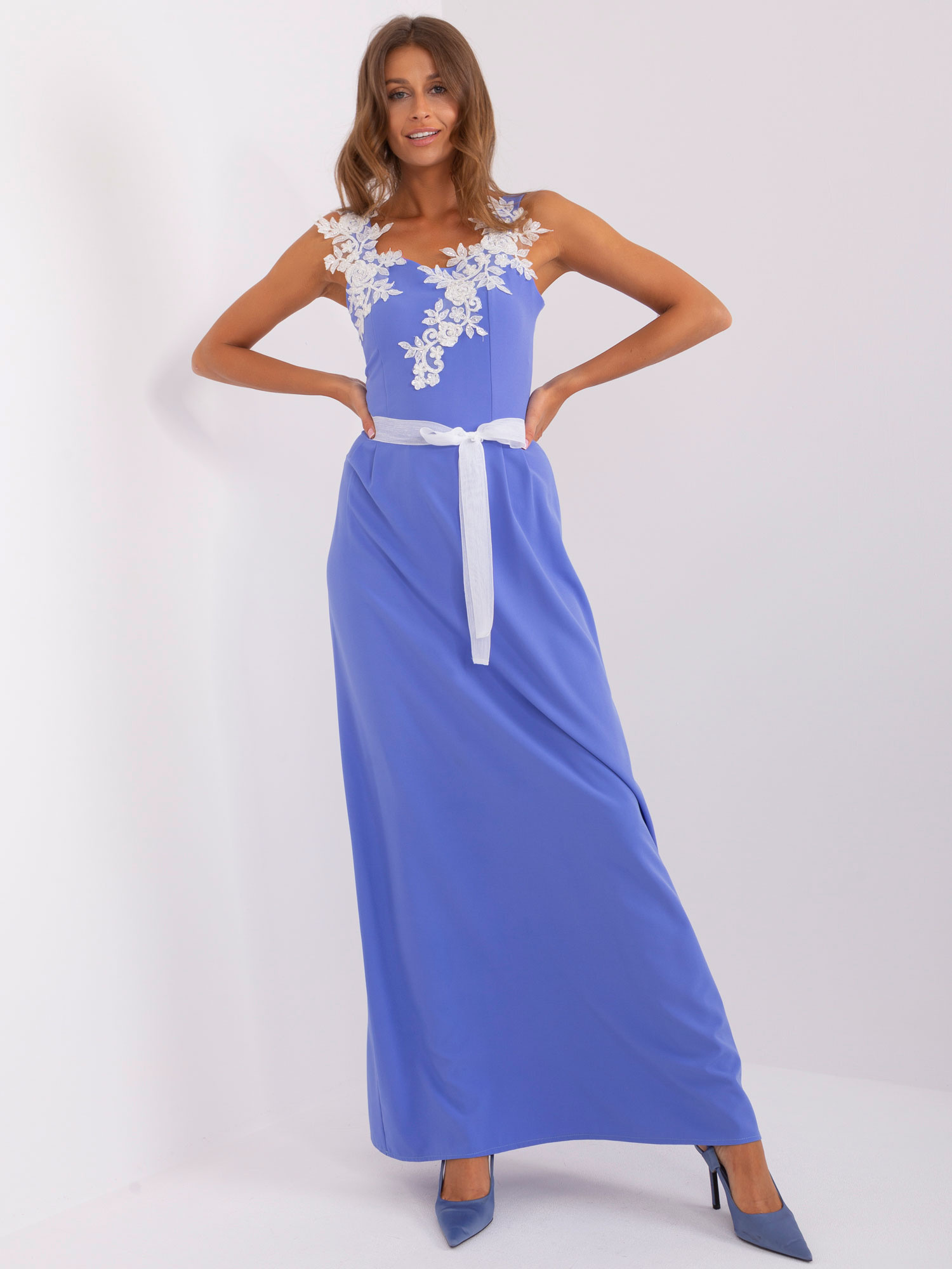 Hurt Dark blue maxi evening dress with lace.