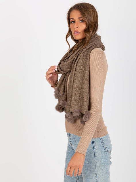 Hurtownia Ciemnobeżowy damski szal w ażurowy wzór