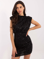 Czarna cekinowa sukienka z gumką w talii