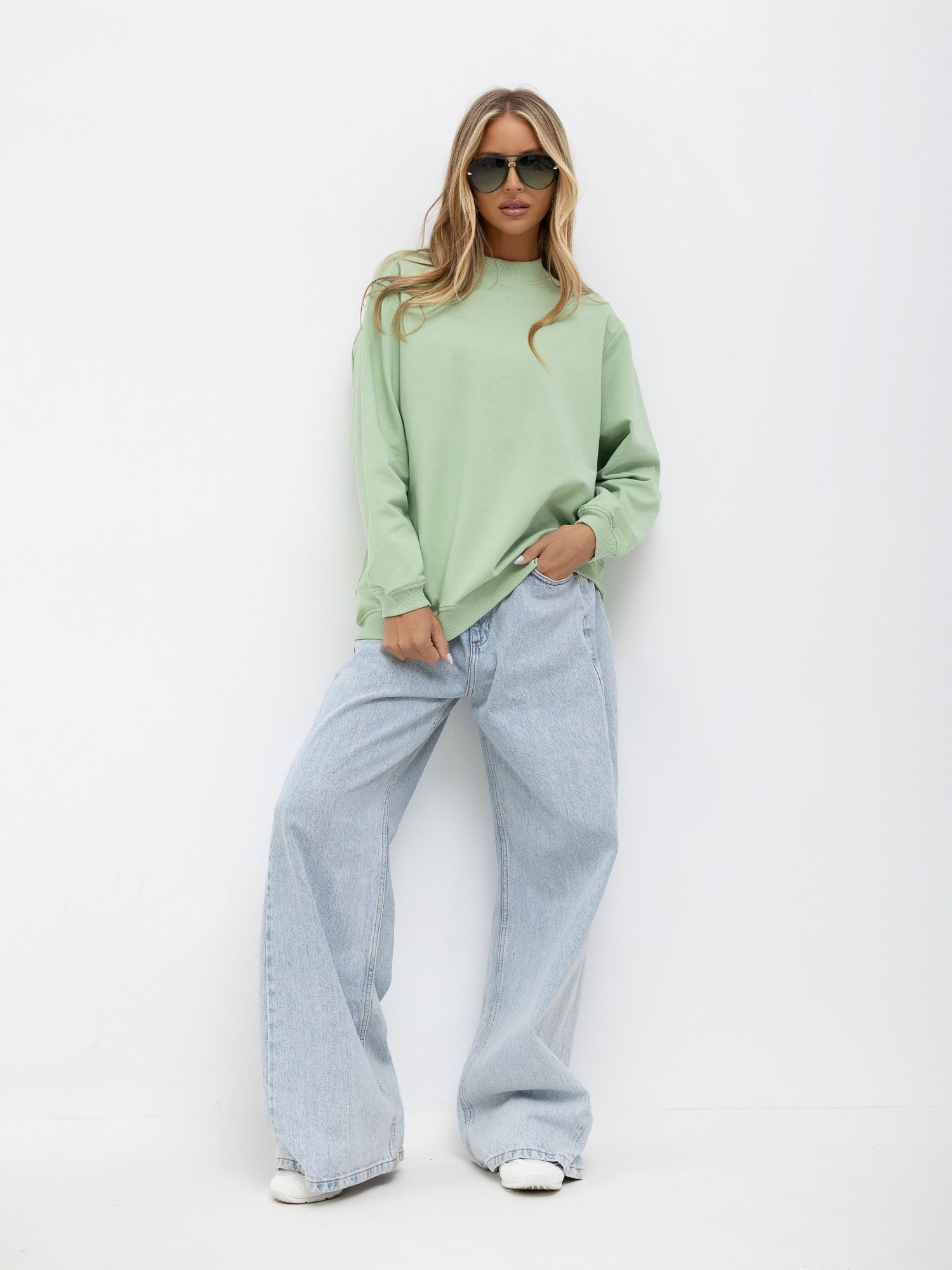 Pistacjowa dresowa bluza oversize z bawełny