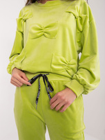 Hurt Limonkowy komplet welurowy z bluzą i spodniami