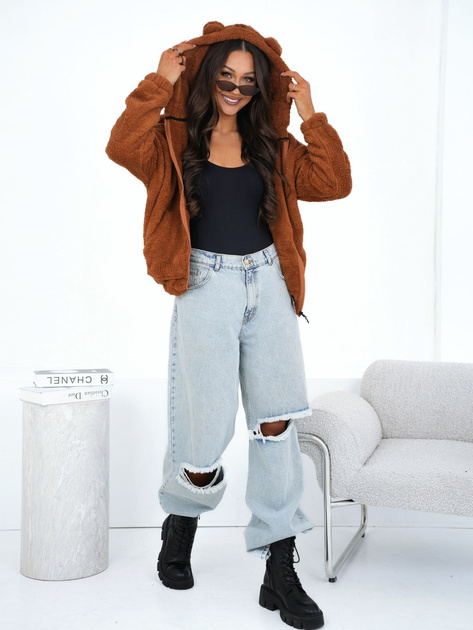 Jasnobrązowa futrzana bluza z kapturem