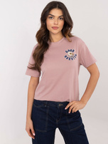 Hurtownia Brudnoróżowy t-shirt z napisami SUBLEVEL