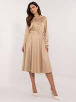 Hurt Beżowa midi spódnica z ekoskóry z paskiem