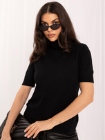 Schwarzer Damen-Basic-Pullover mit Rollkragen.