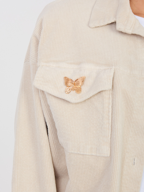 Jasnobeżowa sztruksowa kurtka z gumką na dole RUE PARIS