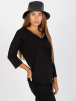 Hurtownia Czarna bluzka na co dzień z bawełny RUE PARIS