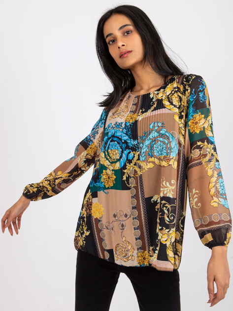 Czarno-beżowa luźna bluzka z printami Amaya