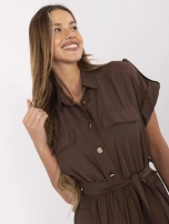 Brown short-sleeved jumpsuit.