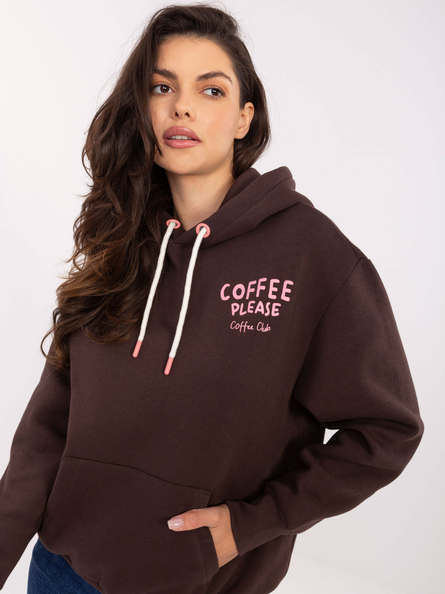 Dunkelbraune Damen Sweatshirt mit Kapuze SUBLEVEL.