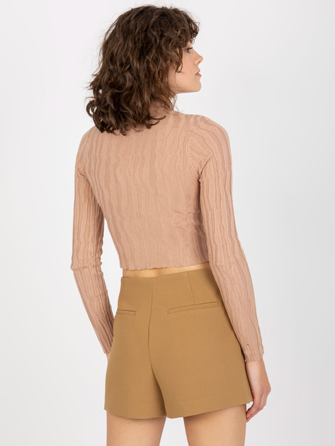 Hurt Ciemnobeżowy dopasowany krótki sweter ze stójką