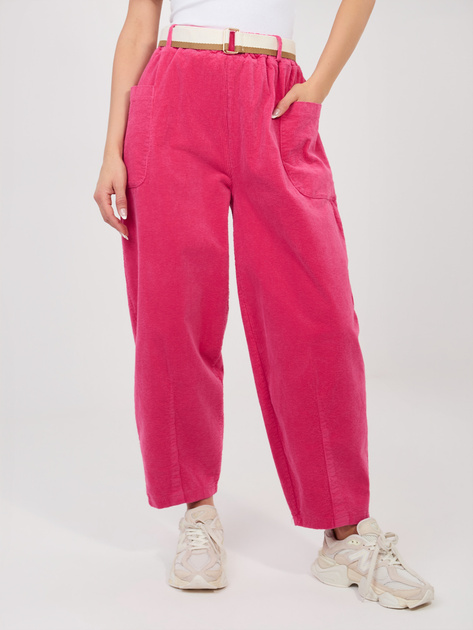 Fuksjowe sztruksowe spodnie marchewki RUE PARIS