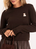 Brauner Damenpullover mit langen Ärmeln.