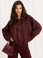 Burgundy women's bomber jacket made of faux suede.