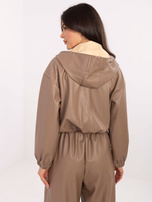 Ciemnobeżowa skórzana kurtka ze ściągaczami RUE PARIS