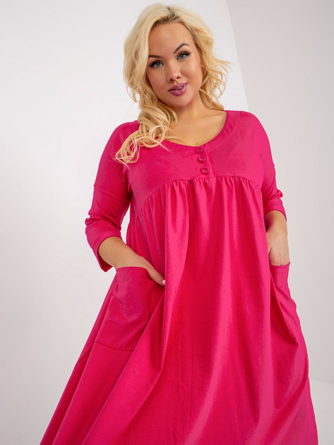 Hurt Fuksjowa dresowa sukienka plus size basic z rękawem 3/4