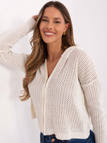 Hurt Jasnobeżowy ażurowy sweter z suwakiem BASIC FEEL GOOD