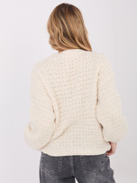 Ecru damski sweter z bufiastym rękawem