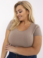 Ciemnobeżowy damski t-shirt plus size z bawełny RUE PARIS 